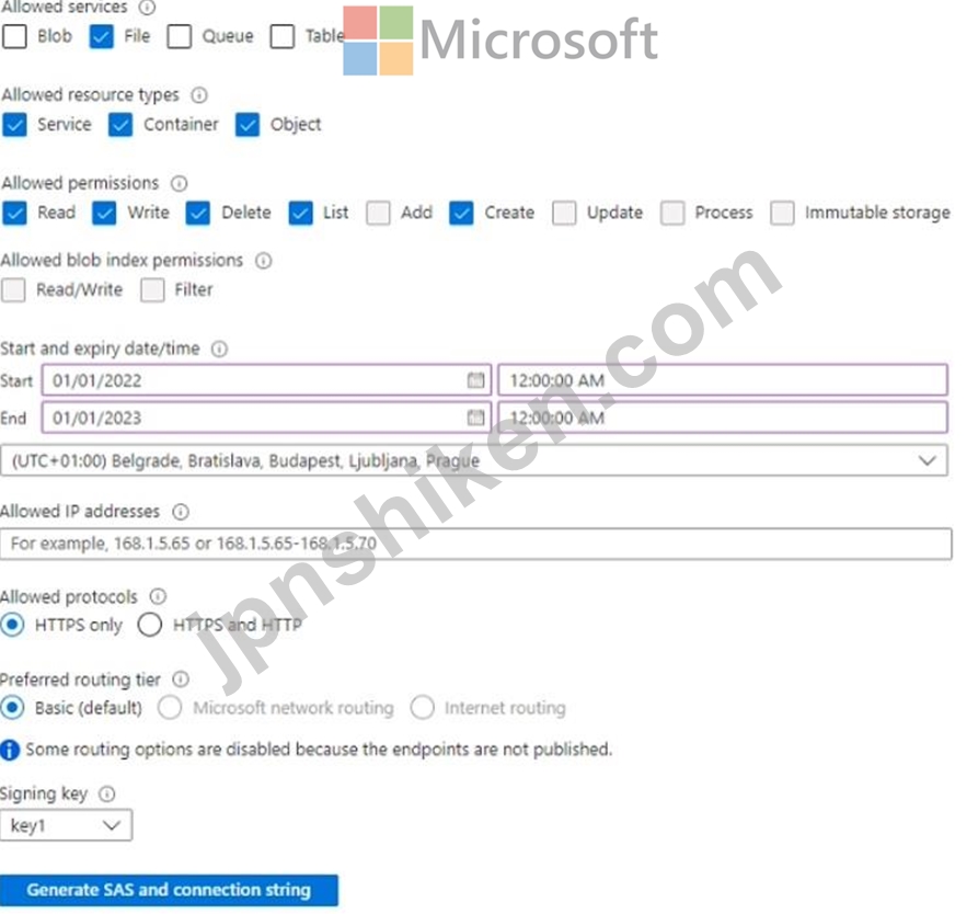AZ500J受験料過去問質問93：User1 という名前のユーザーと storage1 という名前のストレージ アカウントを含む Azure