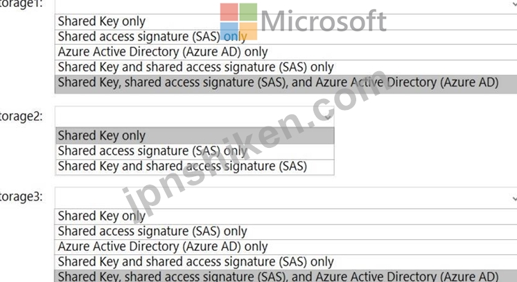 AZ500J勉強資料質問58：次の表に示すストレージ アカウントを含む Azure サブスクリプションがあります。 (Exhibit) 認証