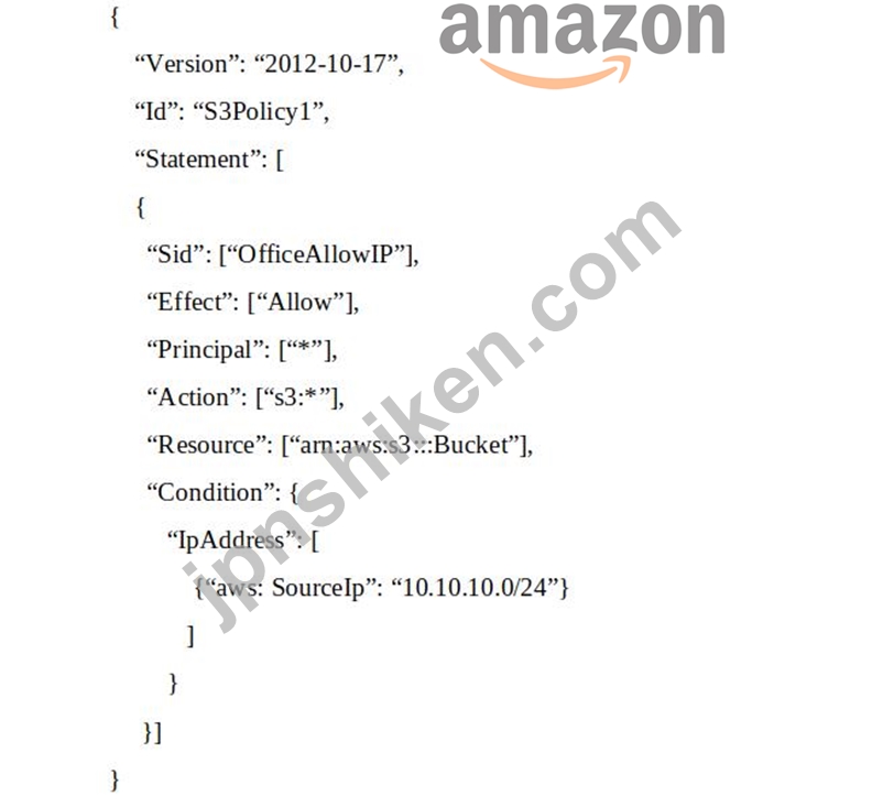 SCSC01JPN専門知識質問142：システム管理者は、IPアドレス範囲10.10.10.0/24の許可されたAWS IAMユーザーのみが